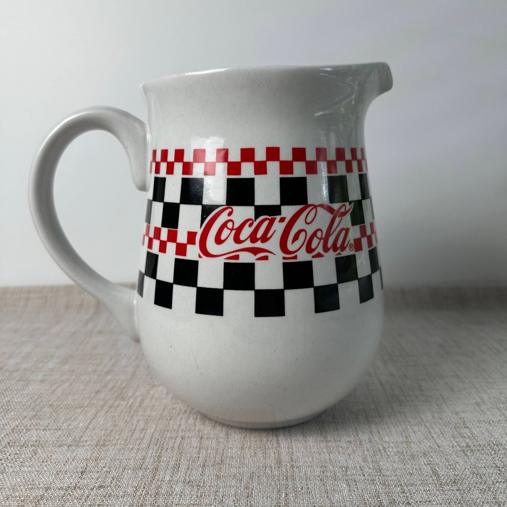 Vintage 1996 Coca-Cola Gibson Diner Checkerboard 72 Oz Stoneware Pitcher